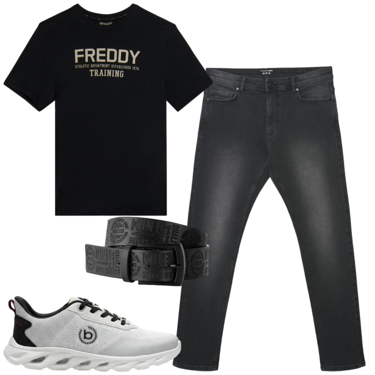 Outfit uomo - Total look #2418128. Stile Casual per Tutti i giorni. Abbinamento con cinture, sneakers, jeans skinny, t-shirt.