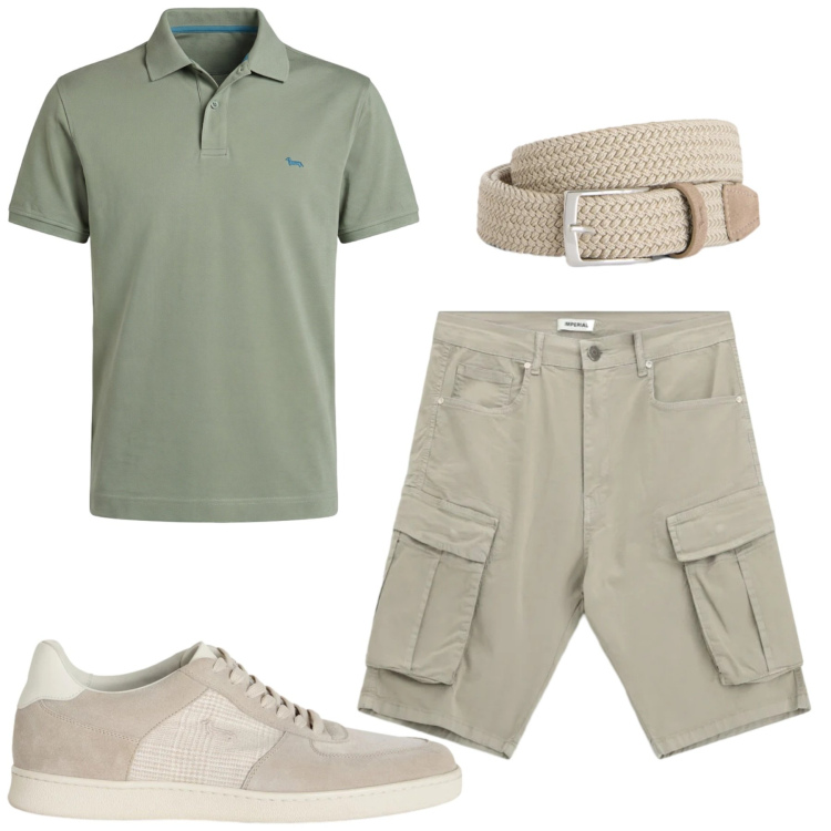 Outfit uomo - City. Stile Casual per Tutti i giorni. Abbinamento con sneakers, polo, cinture, bermuda.