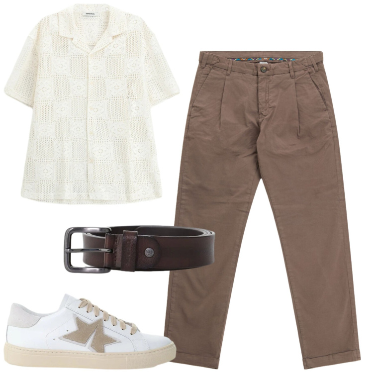 Outfit uomo - City. Stile Casual per Tutti i giorni. Abbinamento con cinture, sneakers, camicie a manica corta, pantaloni.