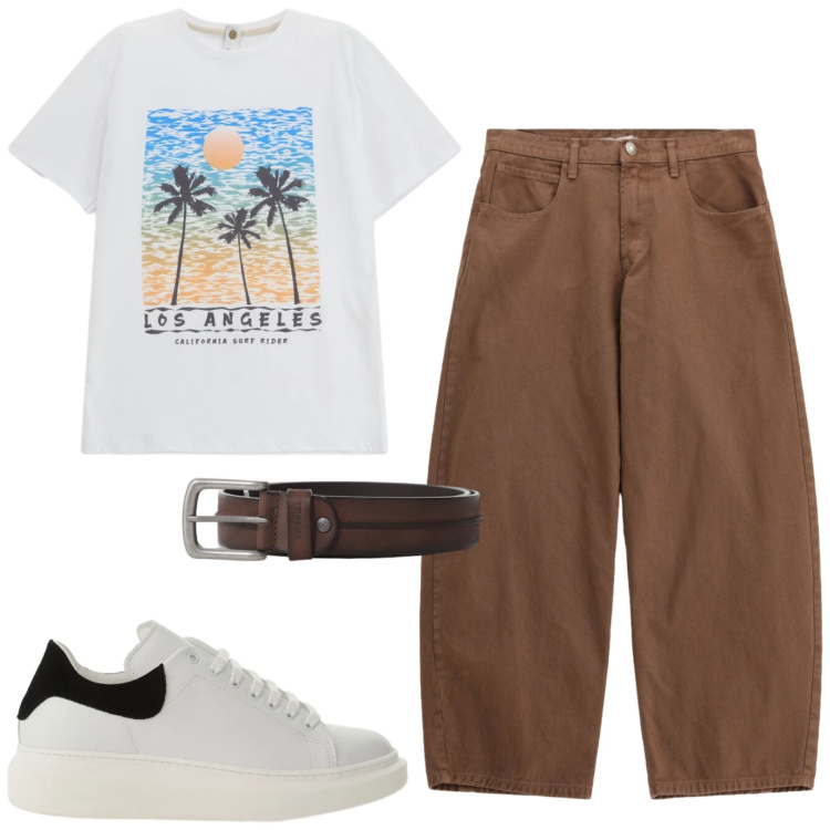 Outfit uomo - City. Stile Casual per Tutti i giorni. Abbinamento con pantaloni, t-shirt, sneakers, cinture.