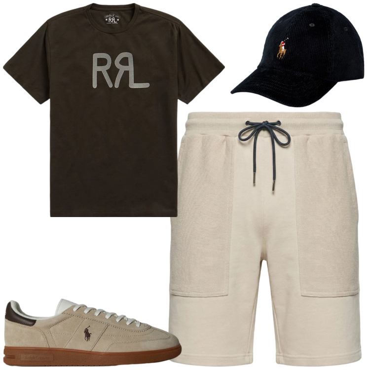 Outfit uomo - Giugno. Stile Casual per Tutti i giorni. Abbinamento con pantaloni corti, t-shirt, cappelli, sneakers.
