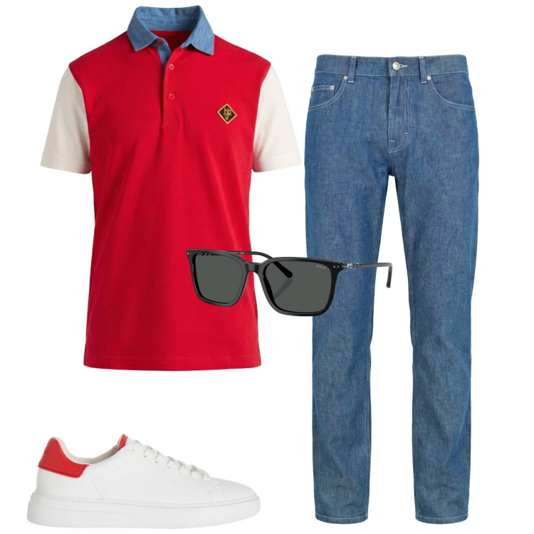 Outfit uomo - Total look #2418148. Stile Casual per Tutti i giorni. Abbinamento con jeans, sneakers, polo, occhiali da sole.
