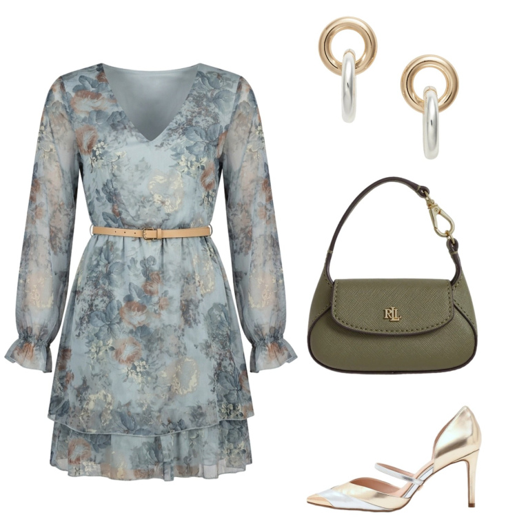 Outfit donna - Eterea. Stile Chic per Cerimonia. Abbinamento con décolleté, vestiti corti, orecchini, borse a mano.