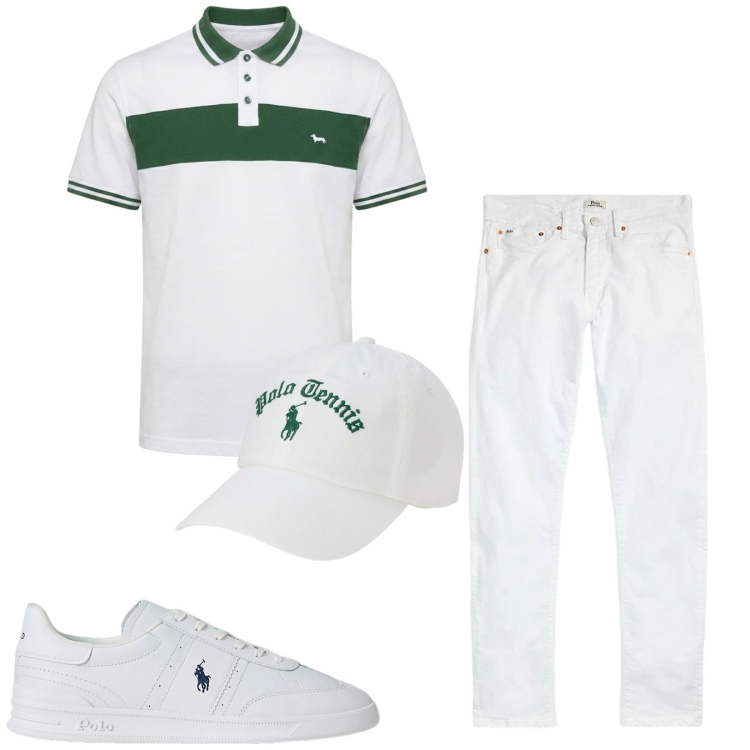 Outfit uomo - Total look #2418236. Stile Trendy per Tutti i giorni. Abbinamento con polo, jeans, cappelli con visiera, sneakers.
