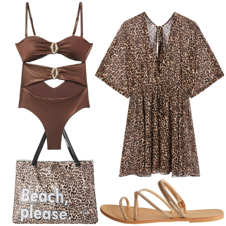 Outfit donna - Total look #2418244. Stile Etnico per Mare. look ideale per Petite. Abbinamento con sandali, borse tote, vestiti da spiaggia, costumi interi.