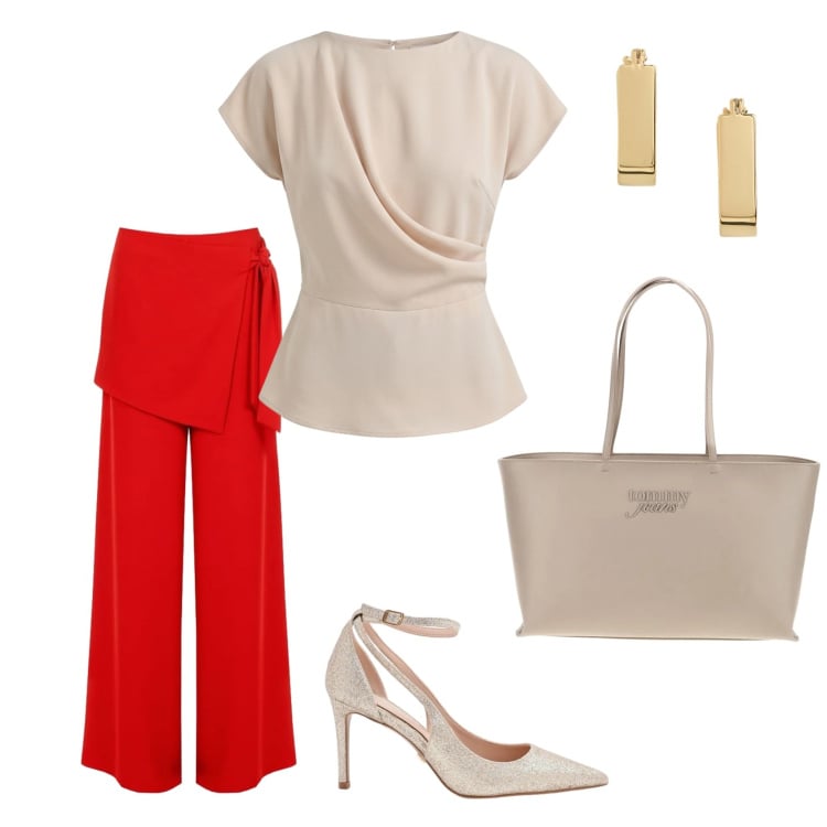 Outfit donna - Total look #2418258. Stile Chic per Cerimonia. Abbinamento con décolleté, bluse, pantaloni a palazzo, orecchini, borse a spalla.