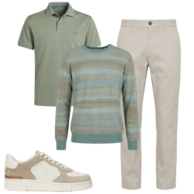 Outfit uomo - City. Stile Urban per Tutti i giorni. Abbinamento con pullovers, polo, pantaloni, sneakers.
