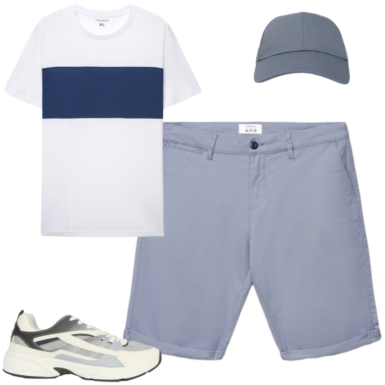 Outfit uomo - Total look #2418306. Stile Casual per Tutti i giorni. Abbinamento con sneakers, cappelli con visiera, t-shirt, shorts.