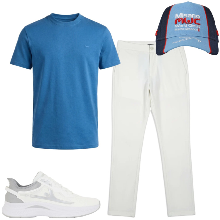Outfit uomo - City. Stile Casual per Tutti i giorni. Abbinamento con t-shirt, cappelli, pantaloni, sneakers.