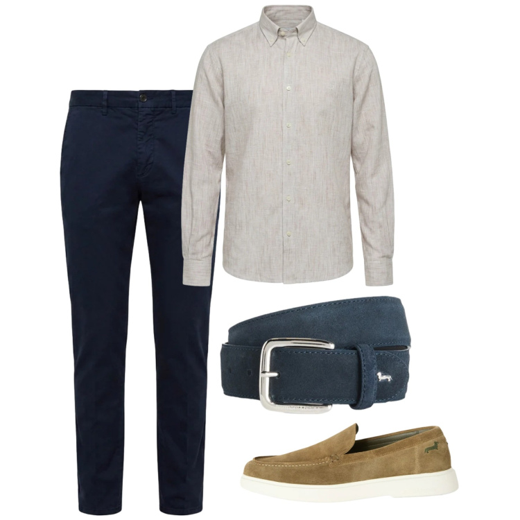 Outfit uomo - Smart casual italiano. Stile Casual per Tutti i giorni. Abbinamento con scarpe stringate, camicie, pantaloni chino, cinture.