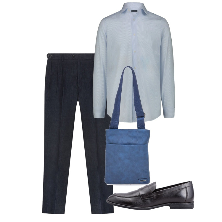 Outfit uomo - Business & everyday style. Stile Casual per Tutti i giorni. Abbinamento con portafogli, camicie, pantaloni, scarpe stringate.