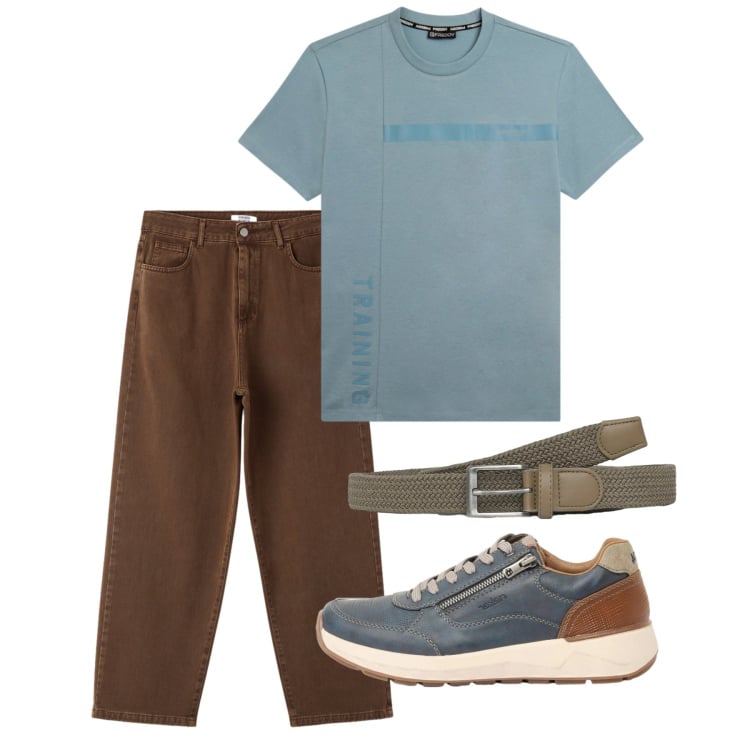 Outfit uomo - Giugno. Stile Casual per Tutti i giorni. Abbinamento con sneakers, cinture, pantaloni, t-shirt.