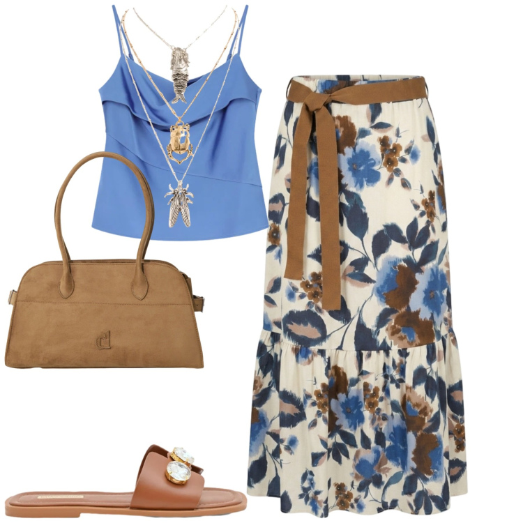 Outfit donna - La gonna floreale. Stile Urban per Tutti i giorni. Abbinamento con sandali gioiello, canottiere, gonne lunghe, ciondoli, cappotti.