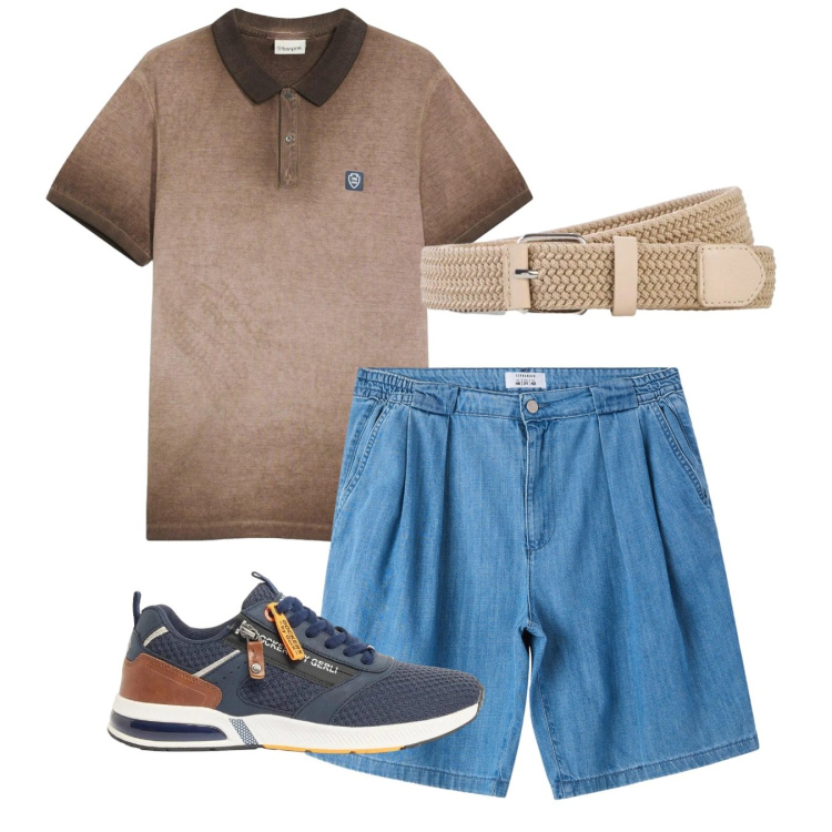 Outfit uomo - Sfumature. Stile Casual per Tutti i giorni. Abbinamento con sneakers, cinture, polo, shorts.