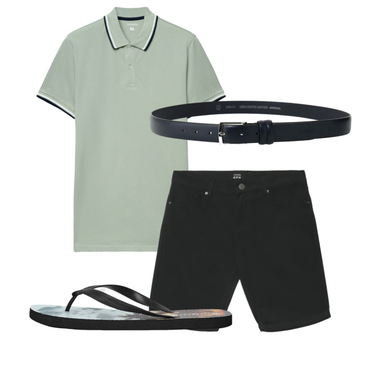Outfit uomo - Salvia. Stile Casual per Tutti i giorni. Abbinamento con sandali, polo, bermuda, cinture.