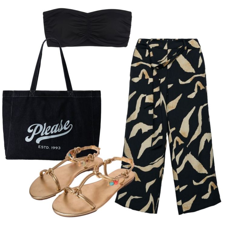 Outfit donna - Total look #2418355. Stile Etnico per Tutti i giorni. Abbinamento con pantaloni, canottiere, shopping bag, sandali in pelle.
