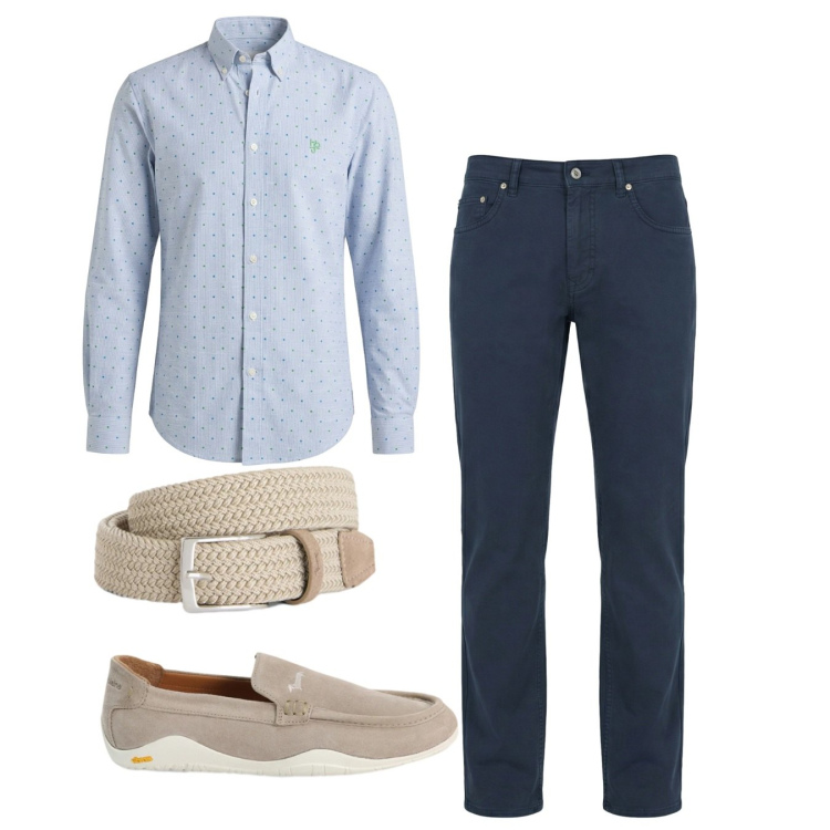 Outfit uomo - Smart casual italiano. Stile Casual per Tutti i giorni. Abbinamento con pantaloni, camicie, scarpe stringate, cinture.
