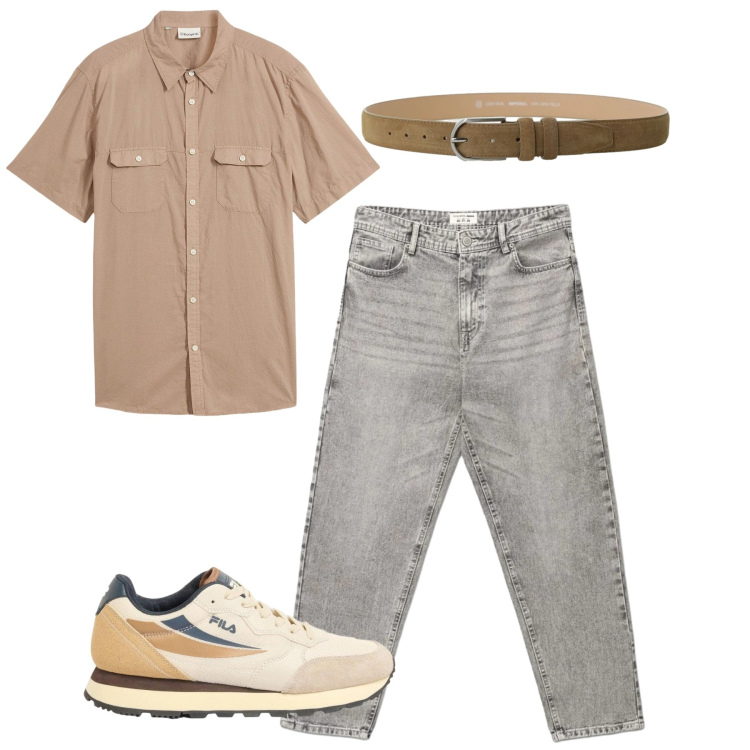 Outfit uomo - In città. Stile Casual per Tutti i giorni. Abbinamento con camicie a manica corta, sneakers, jeans, cinture.