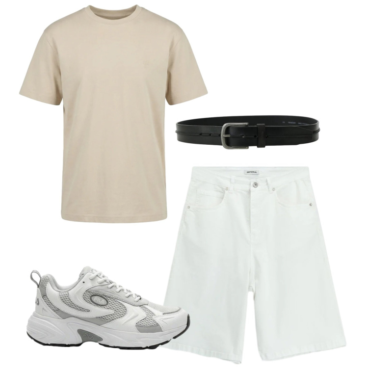 Outfit uomo - Weekend. Stile Casual per Tutti i giorni. Abbinamento con sneakers, t-shirt, cinture, bermuda.