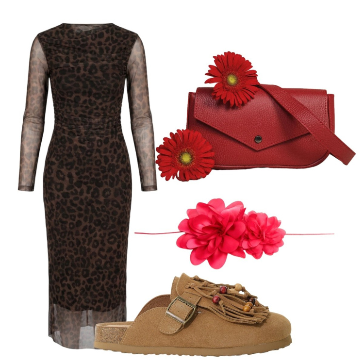 Outfit donna - Sandali in stile naturale. Stile Trendy per Serata fuori. Abbinamento con sabot, vestiti midi/longuette, cinture, borse a tracolla.