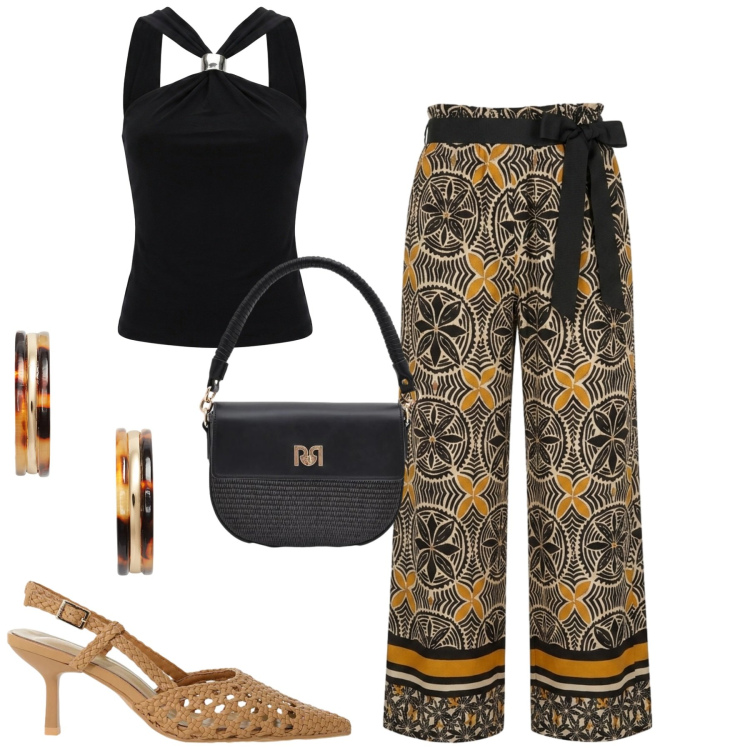 Outfit donna - Nunalie. Stile Glamour per Mare. Abbinamento con borse a spalla, décolleté, pantaloni, top, orecchini.