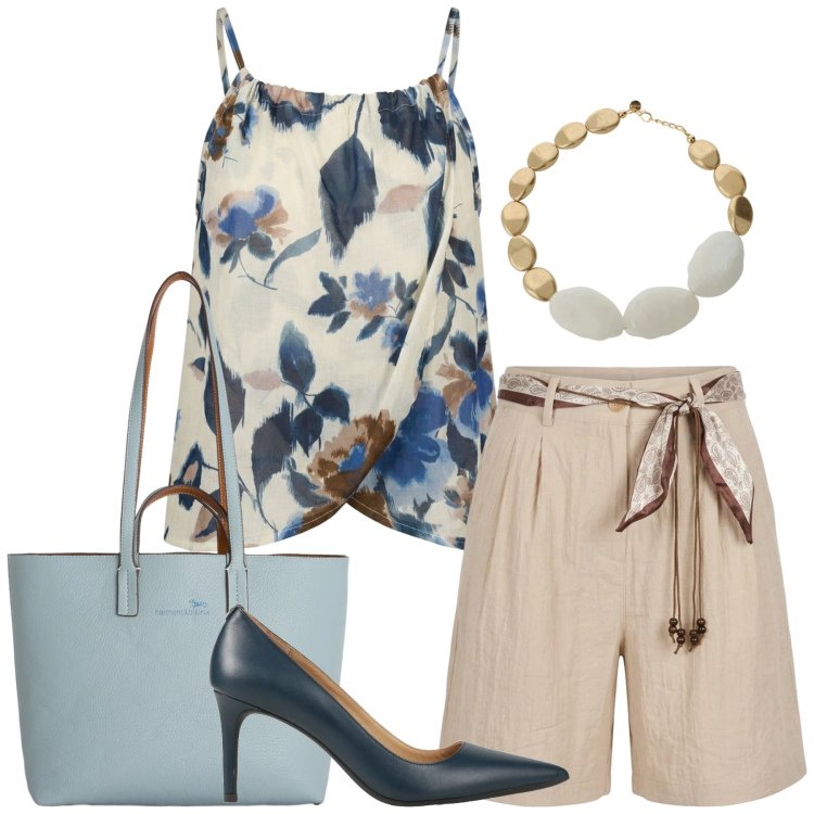 Outfit donna - Total look #2418387. Stile Glamour per Serata fuori. Abbinamento con décolleté, shopping bag, canottiere, bermuda, collane.