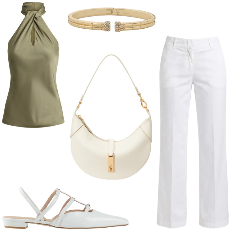 Outfit donna - Il top raffinato. Stile Chic per Serata fuori. Abbinamento con ballerine, pantaloni, borse a spalla, bluse, braccialetti.