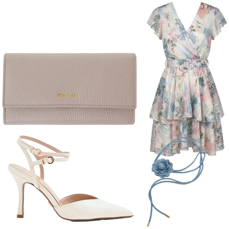 Outfit donna - Cerimonia in Nunalie. Stile Romantica per Cerimonia. Abbinamento con décolleté, portafogli, vestiti corti, cinture.