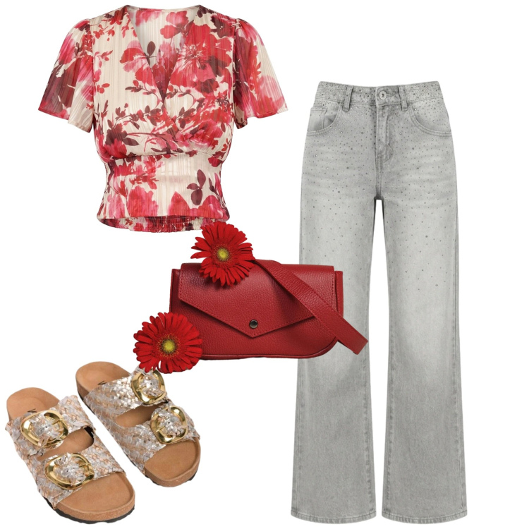 Outfit donna - Top crop versatile. Stile Casual chic per Tutti i giorni. Abbinamento con top, ciabatte, jeans, borse a tracolla.