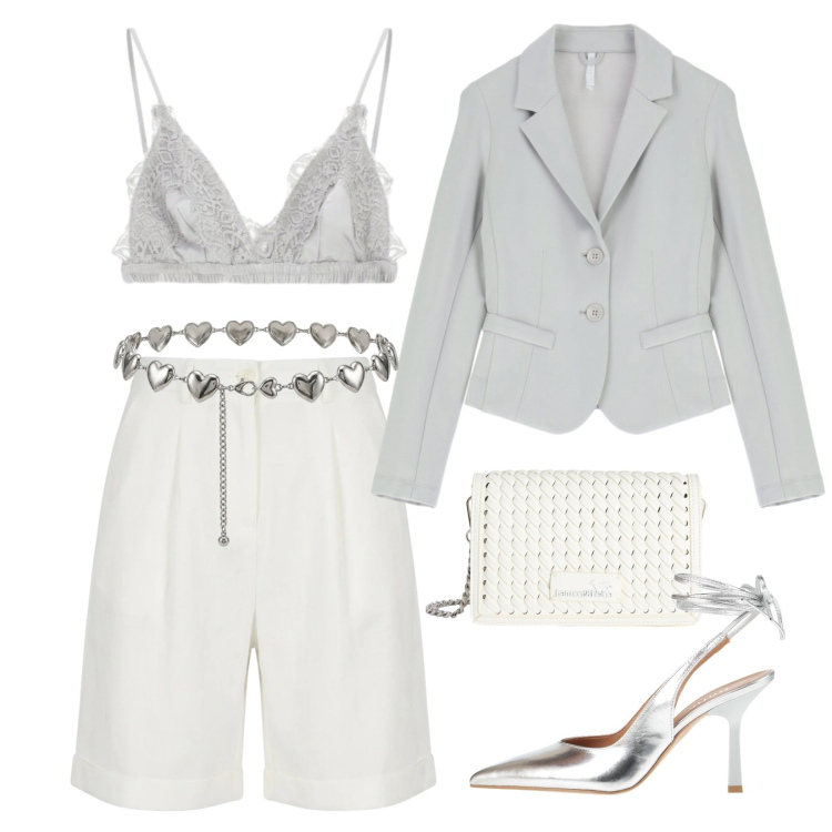 Outfit donna - Glamour in bermuda. Stile Glamour per Serata fuori. Abbinamento con décolleté, blazer, reggiseni, borse a tracolla, cinture, bermuda.