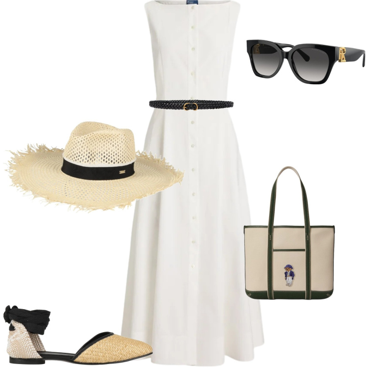 Outfit donna - Chic ogni giorno. Stile Chic per Tutti i giorni. Abbinamento con ballerine, cappelli, cinture, occhiali da sole, vestiti, borse tote.