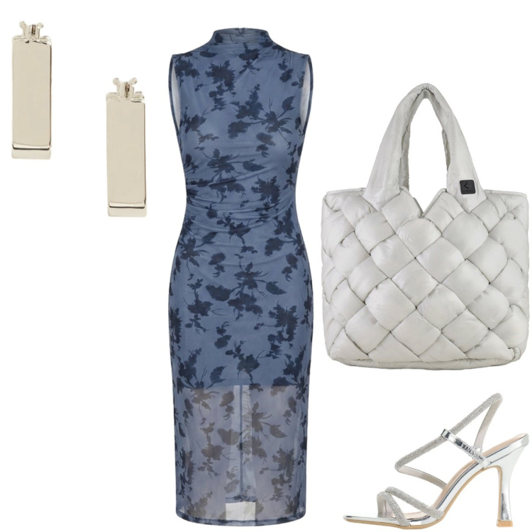 Outfit donna - Il sandalo con il tacco a spillo slancia. Stile Sexy per Serata fuori. Abbinamento con sandali col tacco, vestiti midi/longuette, orecchini, borse tote.