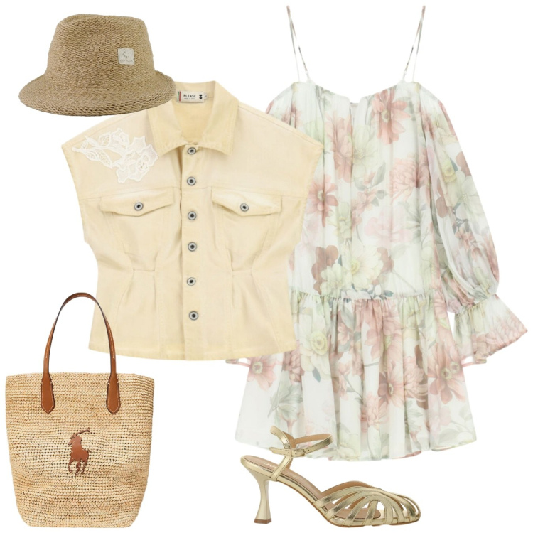 Outfit donna - Mattine roventi. Stile Boho per Mare. Abbinamento con vestiti corti, blazer, sandali col tacco, borse tote, cappelli.
