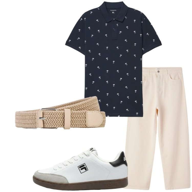 Outfit uomo - Il ritorno della polo. Stile Business/Elegante per Ufficio. Abbinamento con sneakers, cinture, pantaloni, polo.