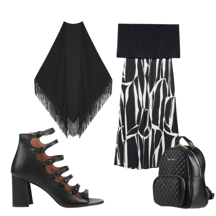 Outfit donna - Chill off shoulder. Stile Bon Ton per Serata fuori. Abbinamento con zaini, stivaletti, foulard, vestiti lunghi.