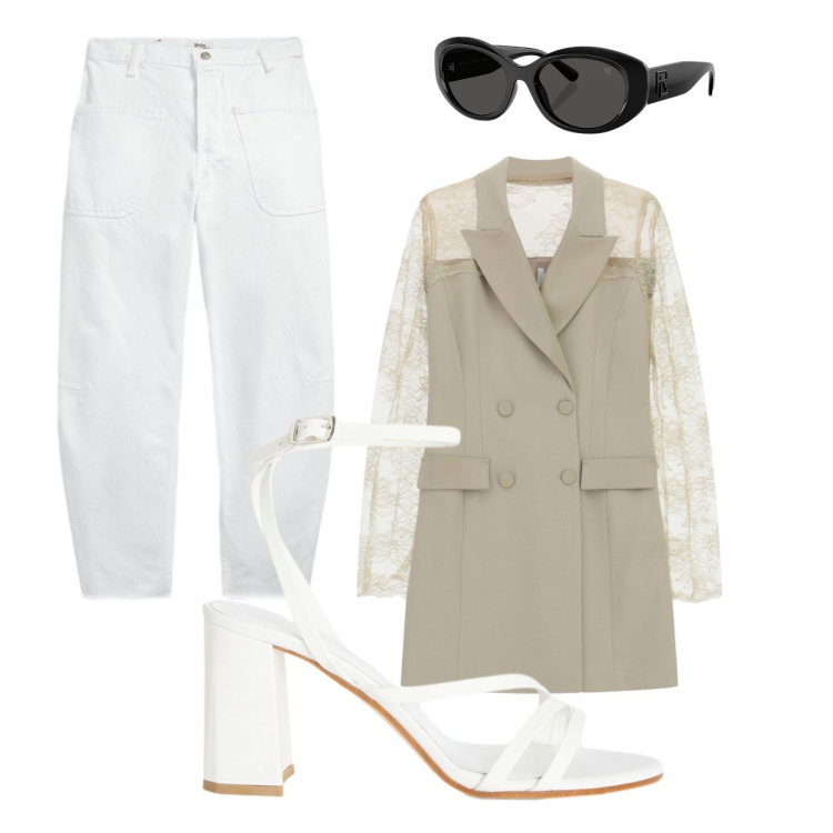 Outfit donna - Sicura di me. Stile Mannish per Ufficio. Abbinamento con vestiti corti, sandali in pelle, occhiali da sole, jeans.