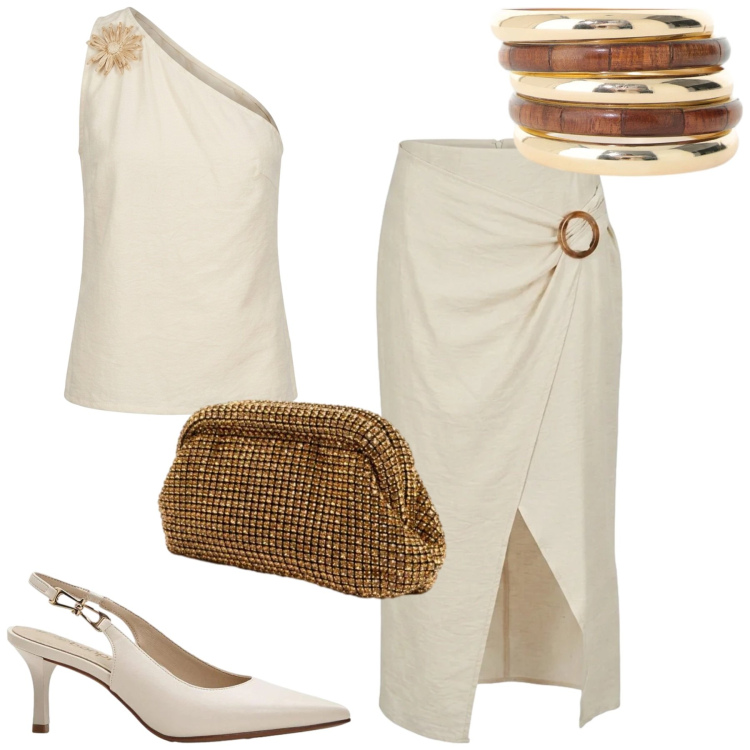 Outfit donna - Occasione speciale. Stile Chic per Cerimonia. Abbinamento con décolleté, top, clutch, gonne longuette, cappotti.