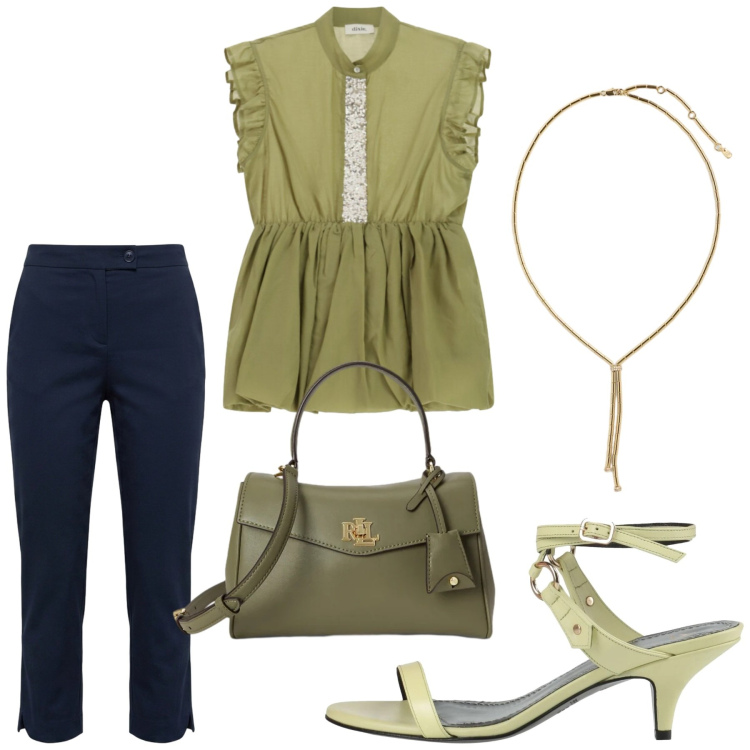 Outfit donna - Total look #2418533. Stile Romantica per Tutti i giorni. Abbinamento con sandali in pelle, pantaloni capri, top, collane, borse a mano.