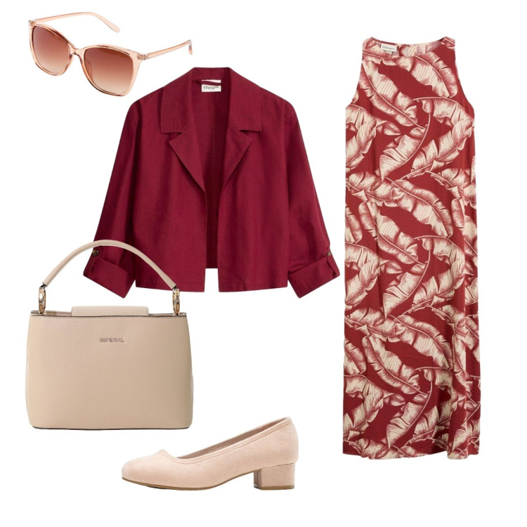 Outfit donna - Semplice eleganza. Stile Bon Ton per Ufficio. Abbinamento con vestiti lunghi, blazer, décolleté, occhiali da sole, borse a secchiello.