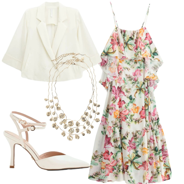 Outfit donna - Total look #2418544. Stile Chic per Cerimonia. Abbinamento con décolleté, blazer, vestiti lunghi, collane.