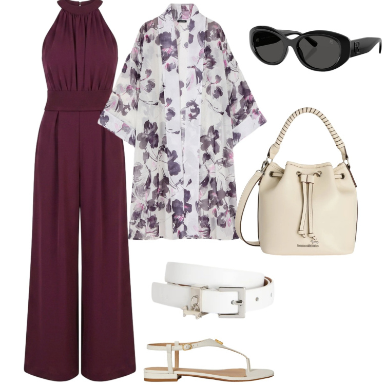 Outfit donna - Sandali. per Ufficio. Abbinamento con tute, borse a secchiello, cinture, caftani, occhiali da sole, sandali in pelle.