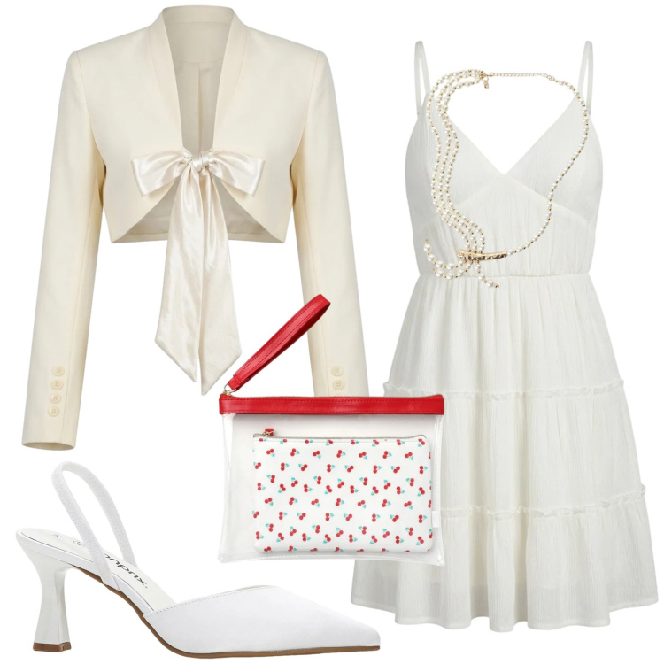 Outfit donna - Bianco latte. Stile Minimal per Serata fuori. Abbinamento con décolleté, pochette, vestiti corti, top, collane.