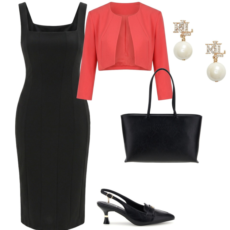 Outfit donna - Eleganza semplice. per Cerimonia. Abbinamento con vestiti midi/longuette, bolero, orecchini, décolleté, borse a spalla.