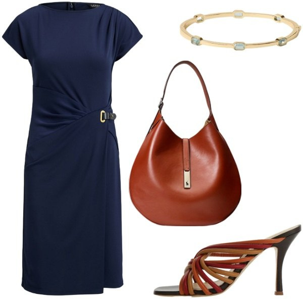 Outfit donna - Sandali intrecciati con tacco. Stile Chic per Tutti i giorni. Abbinamento con sandali, borse a spalla, vestiti, braccialetti.