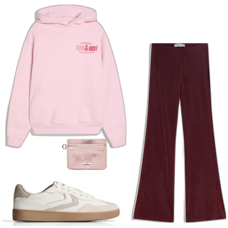 Outfit mujer - Casual look. Estilo Casual para Todos los días. Combinación con pantalones, sudaderas con capucha, monederos, sneakers.