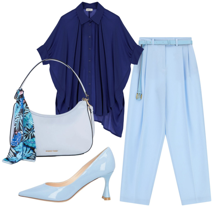 Outfit donna - Total look #2418604. Stile Trendy per Serata fuori. Abbinamento con décolleté, borse a mano, pantaloni a palazzo, camicie.