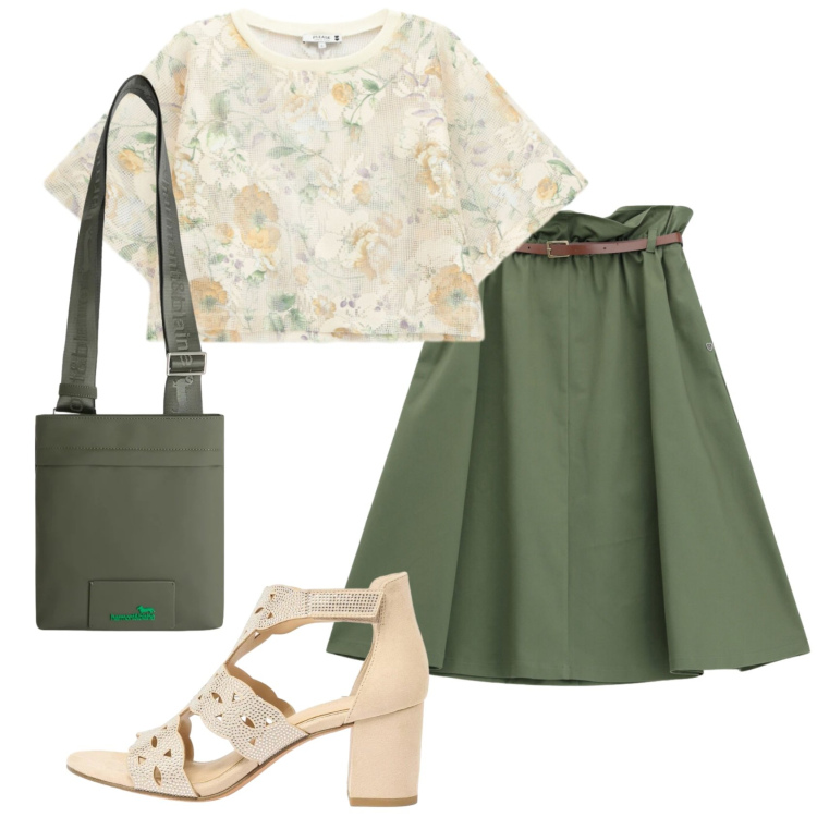 Outfit donna - Total look #2418607. Stile Basic per Tutti i giorni. Abbinamento con sandali col tacco, borse a tracolla, gonne longuette, top.