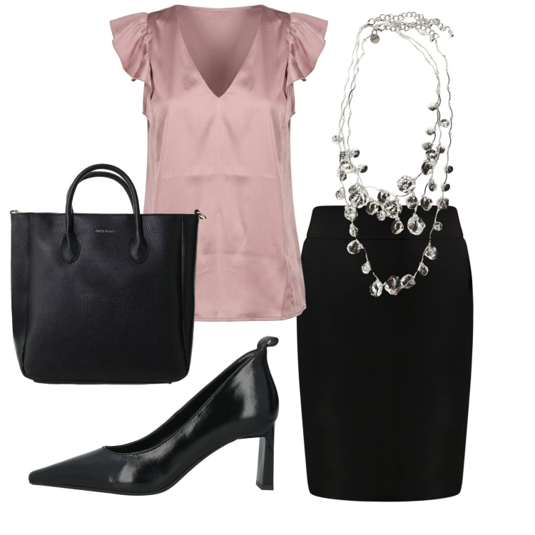 Outfit donna - Total look #2418609. Stile Bon Ton per Serata fuori. Abbinamento con décolleté, gonne, borse a tracolla, top, collane.