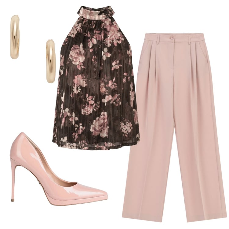 Outfit donna - Total look #2418614. Stile Chic per Cerimonia. Abbinamento con décolleté, pantaloni a palazzo, orecchini, top.
