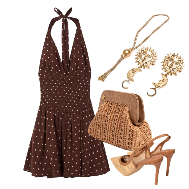 Outfit donna - Giugno. Stile Glamour per Serata fuori. Abbinamento con vestiti corti, clutch, orecchini, scarpe col tacco, collane.
